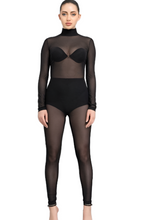 Load image into Gallery viewer, BLACK SHEER MOCKNECK CATSUIT