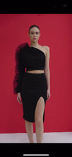 Load and play video in Gallery viewer, BLACK RUFFLE TRIM ONE SHOULDER TOP
